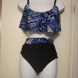 Blue and Black Two-Piece Swimsuit